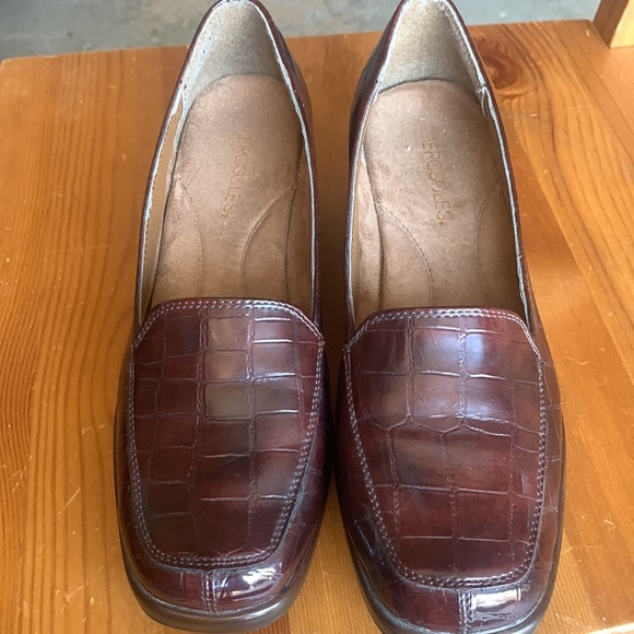 Aerosoles Final Exam Brown Slip On Croc Embossed Wedge Loafer Shoes - Picture 16 of 17